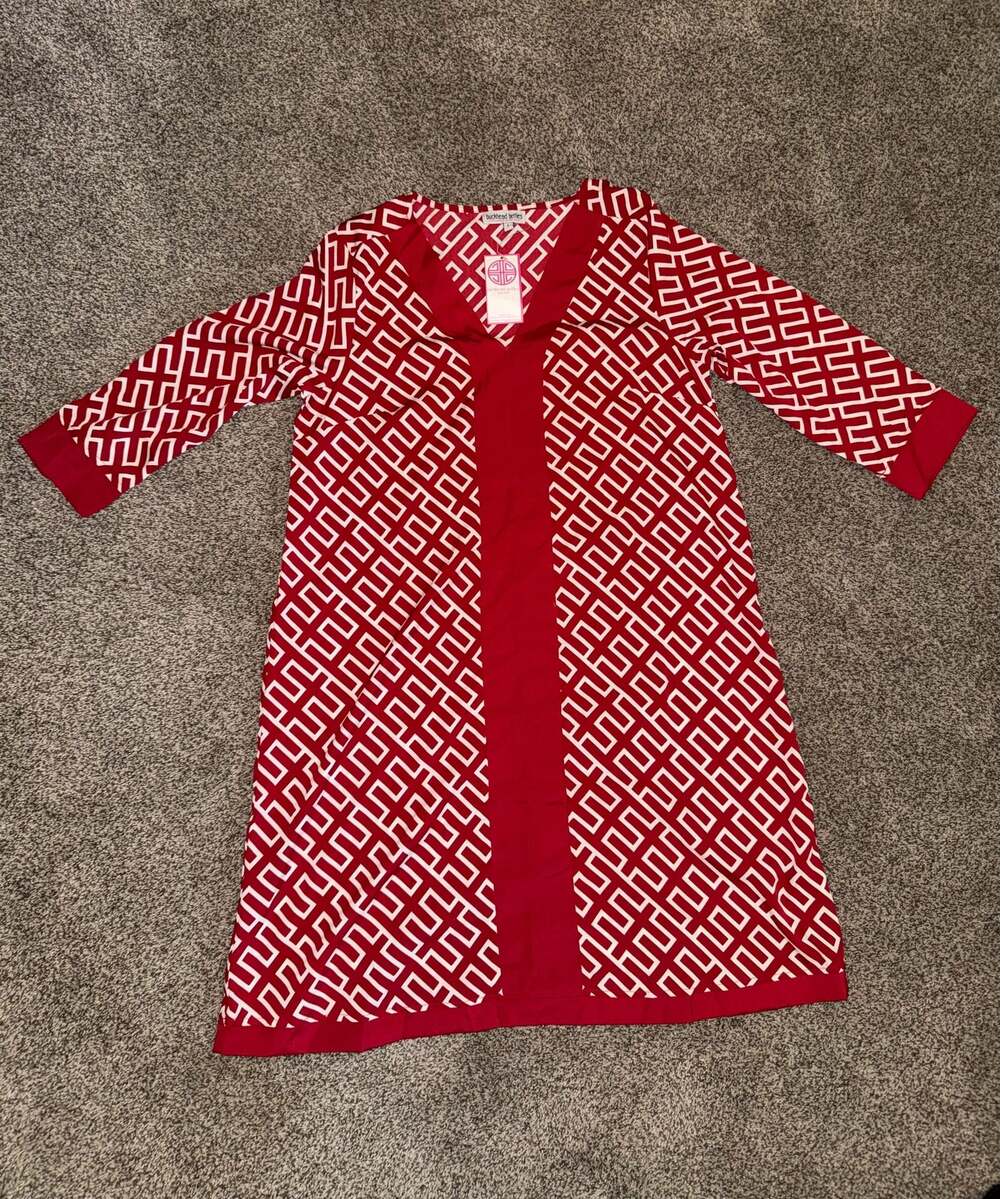 Buckhead Betties Red and White Geometric Greek Key Tunic Dress